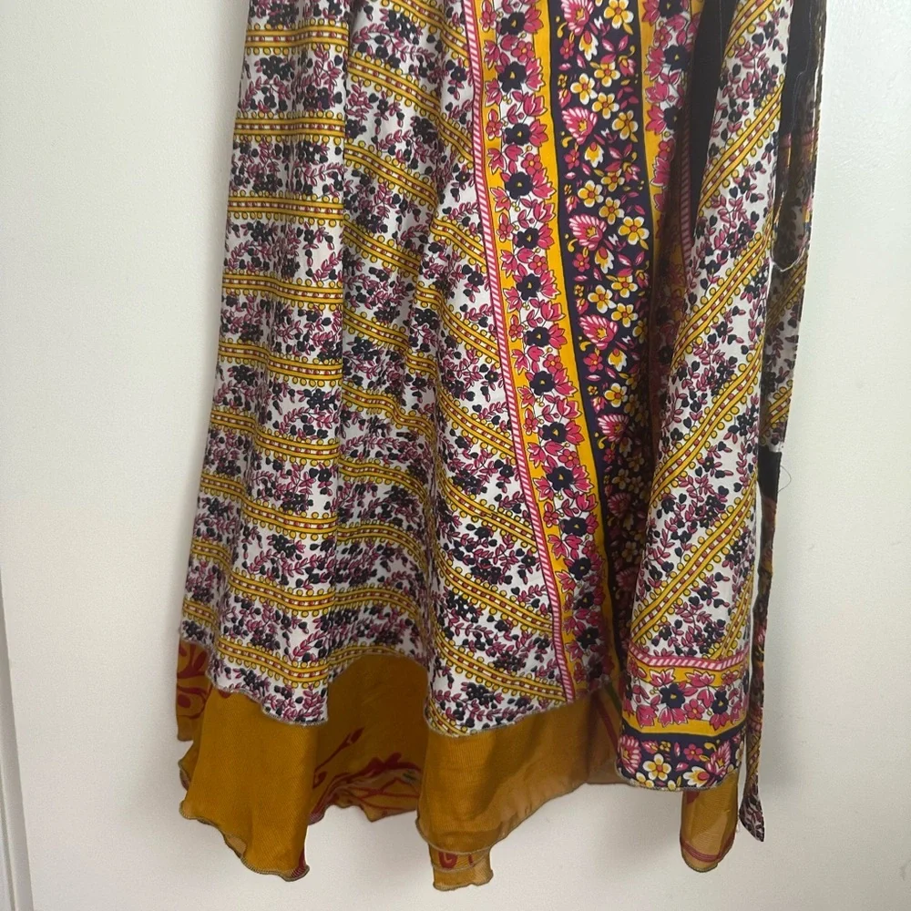 Darn Good Silk Blend Floral‎ Reversible Sari Wrap Skirt In Tea Length NWT 2-12